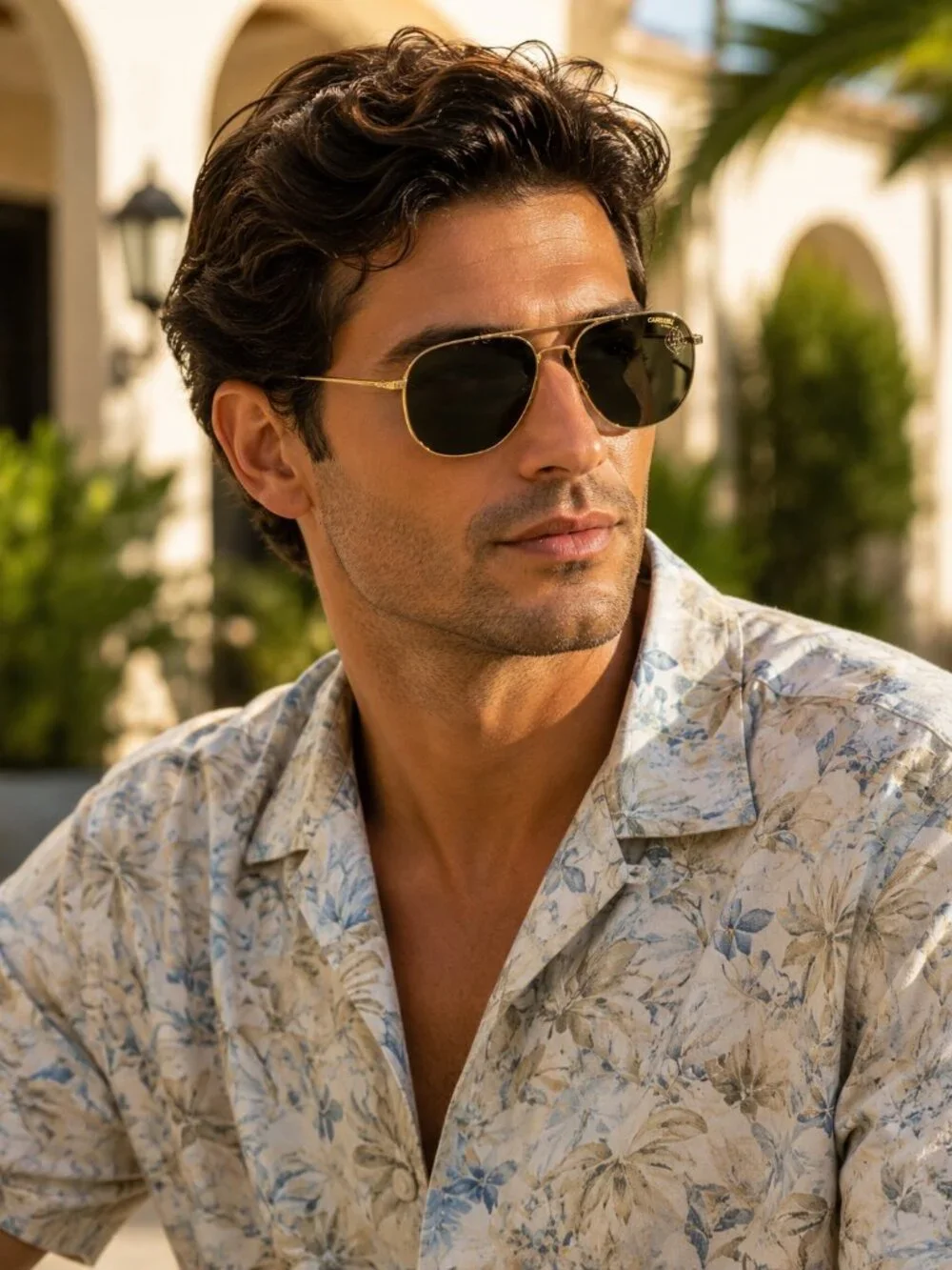 Carrera Gold-Tone Aviator Sunglasses with Black Lenses & Hard Case